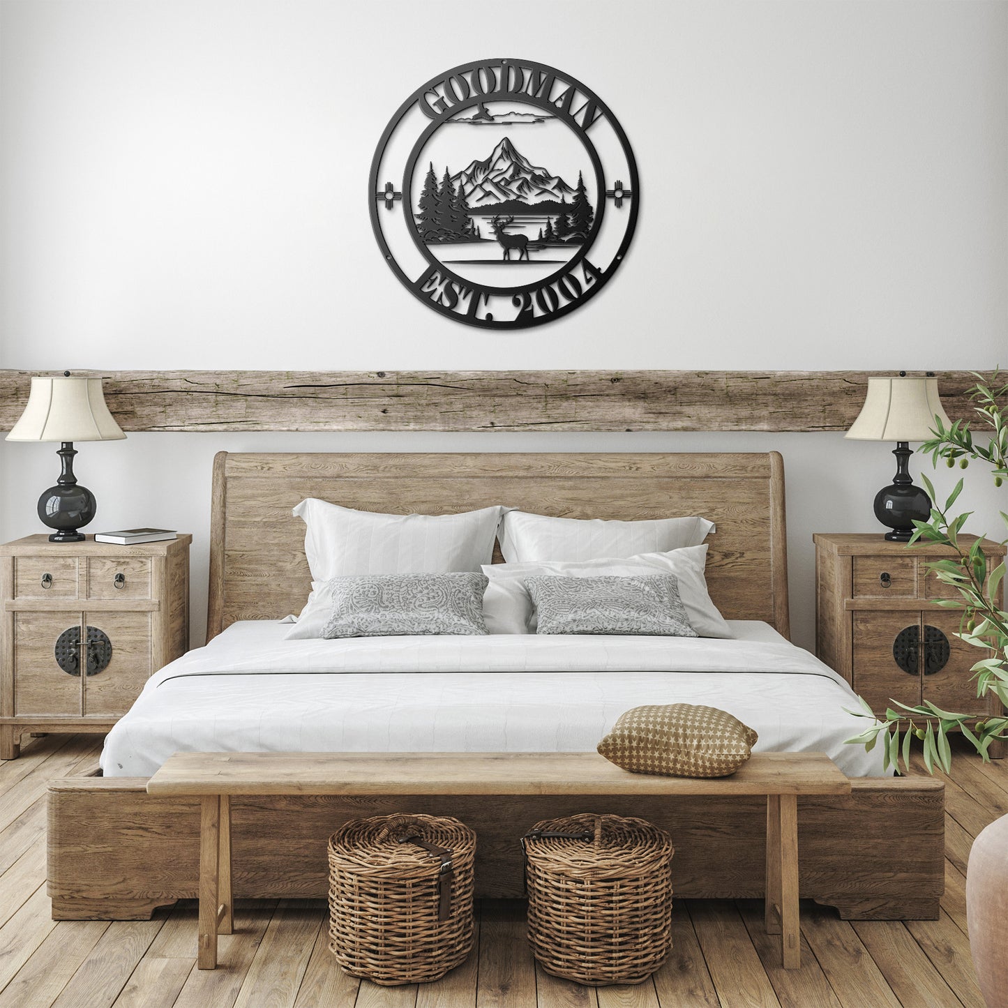 New Mexico Round Elk and Mountains Wall Sign
