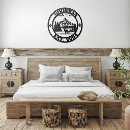 New Mexico Round Elk and Mountains Wall Sign