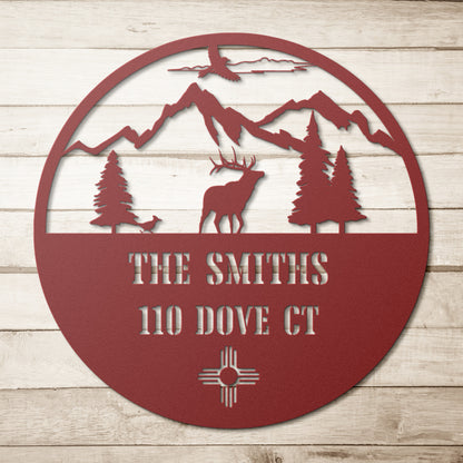 New Mexico Round Mountains and Elk Address Sign